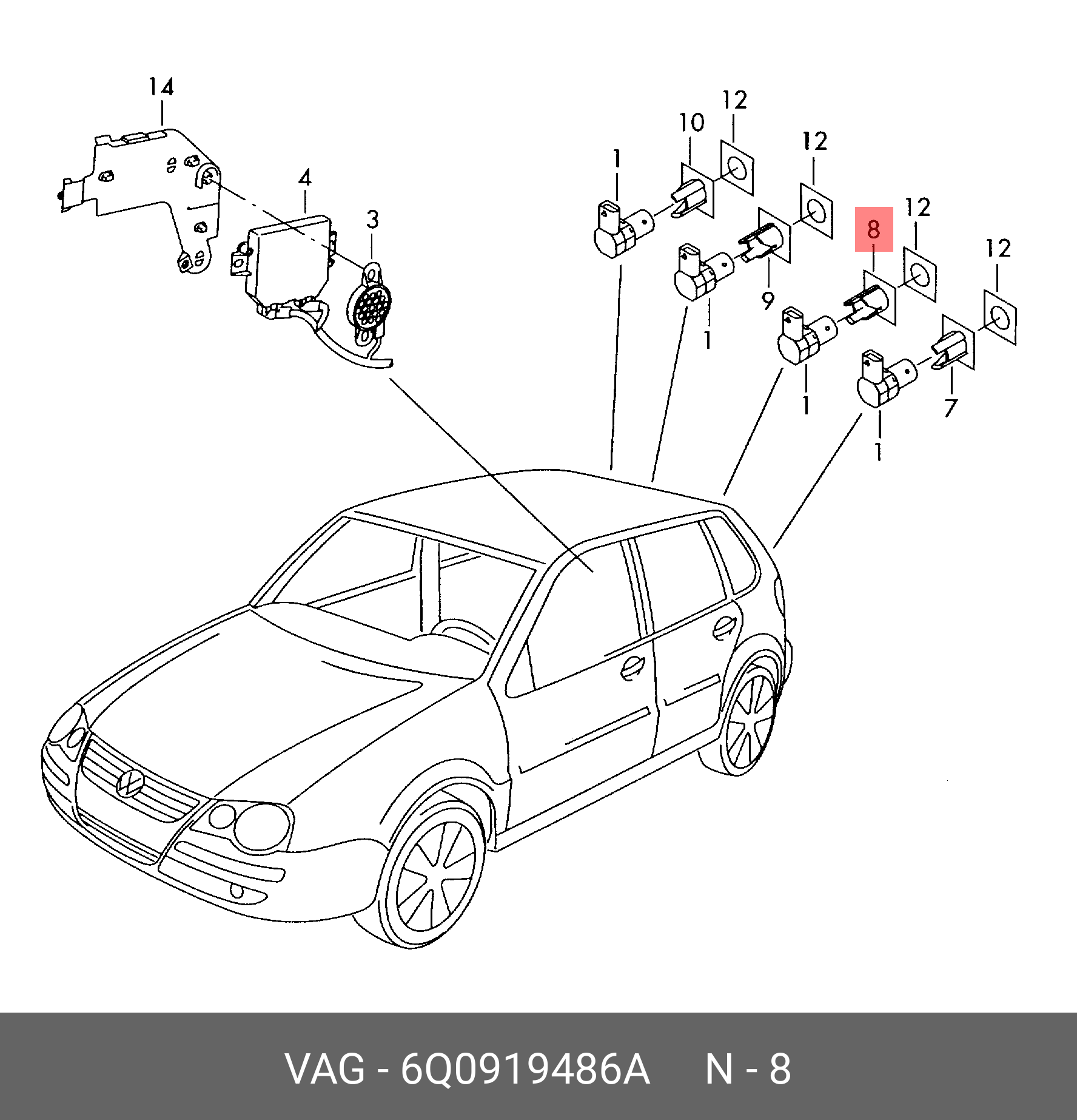 Датчик парктроніка (паркувальний сенсор) VAG 6Q0919486A