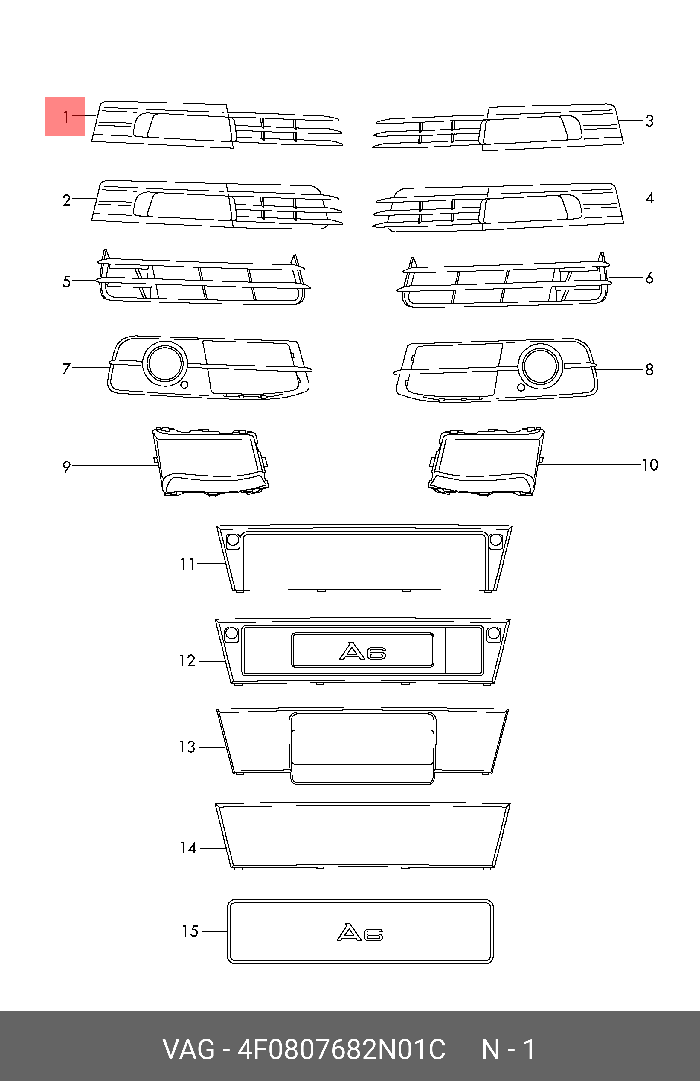 Заглушка буксирного гака переднього бампера Audi A4 B8 2008-2011 (ліворуч) VAG 4F0807682N01C