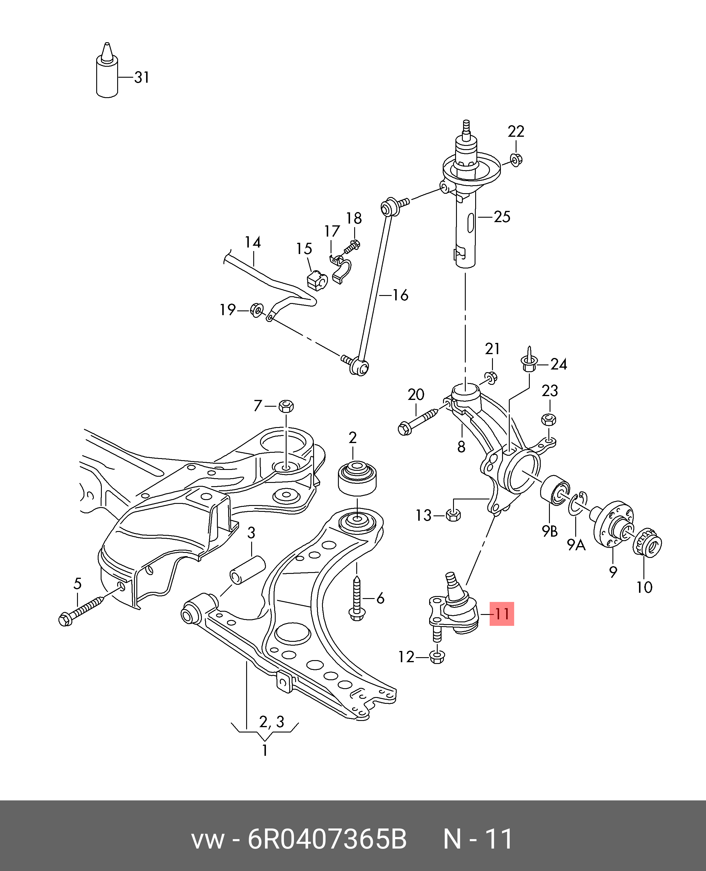 Ричаг передньої підвіски VAG 6R0407365B (лівий)