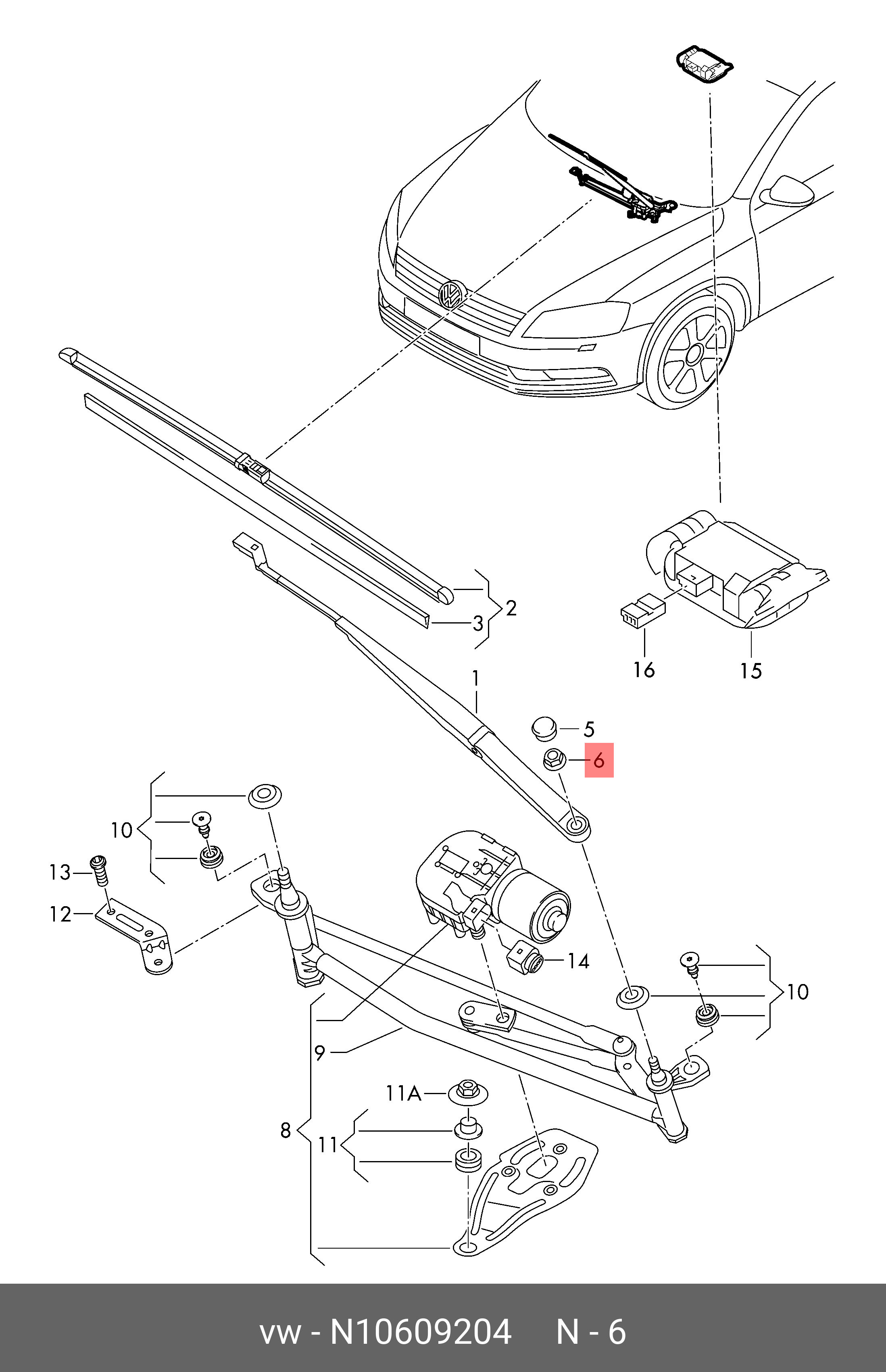 Гвинт шестигранний з фланцем M6x16 VAG N10609204