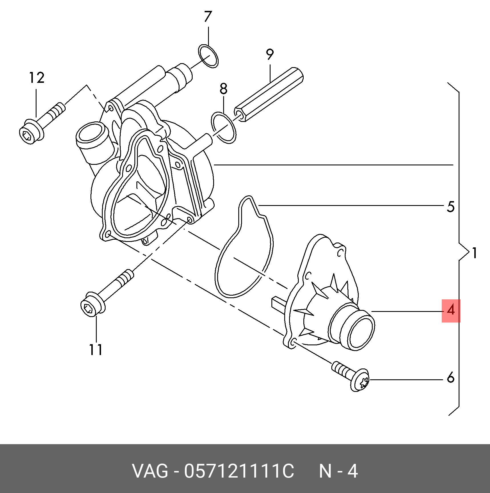 Помпа охолодження (водяний насос) VAG 057121111C