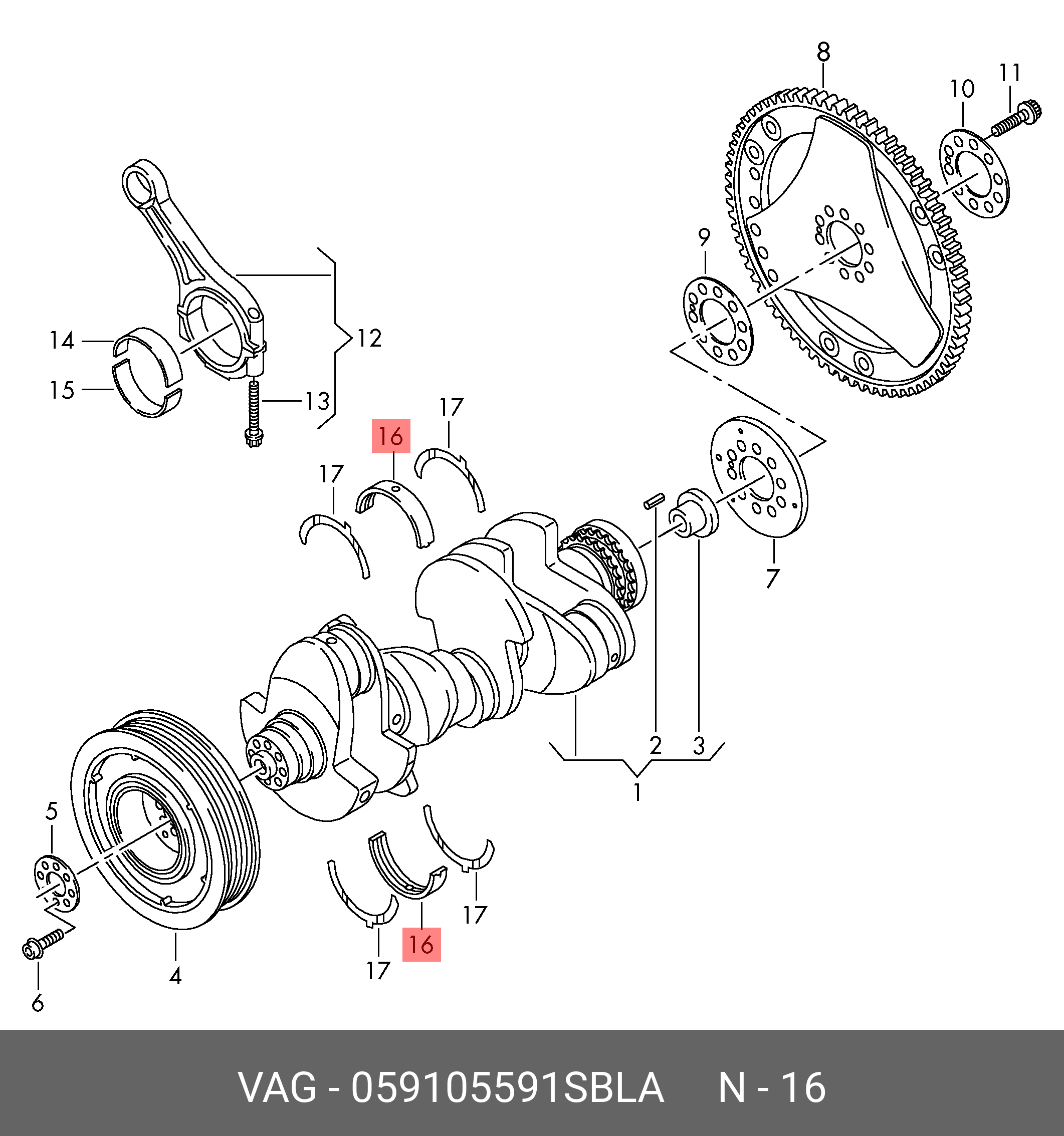 Шків колінчастого вала VAG 059105591S (чорний)
