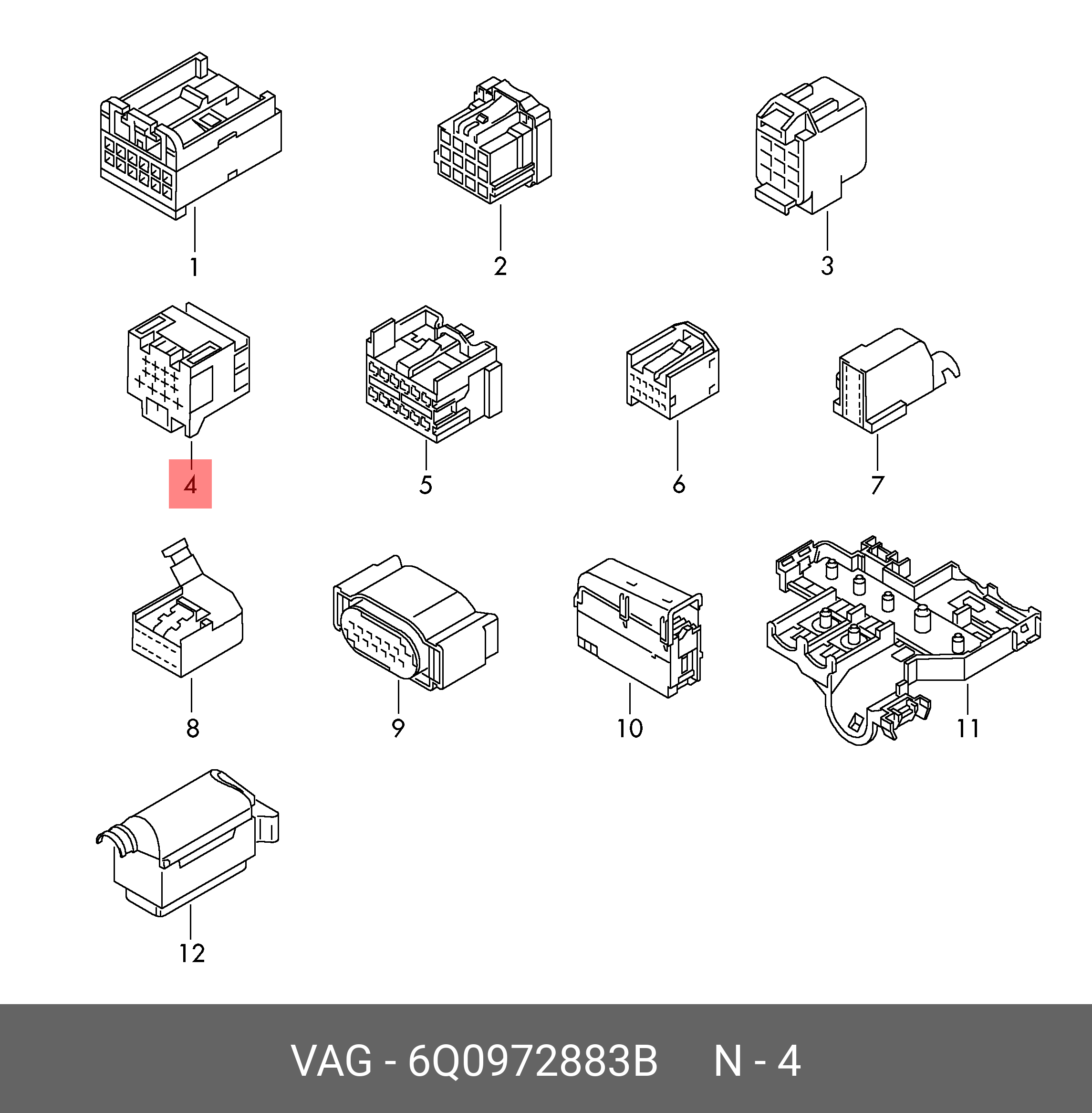 Фішка роз'єму VAG 6Q0 972 883 B (8-контактний корпус роз'єму)
