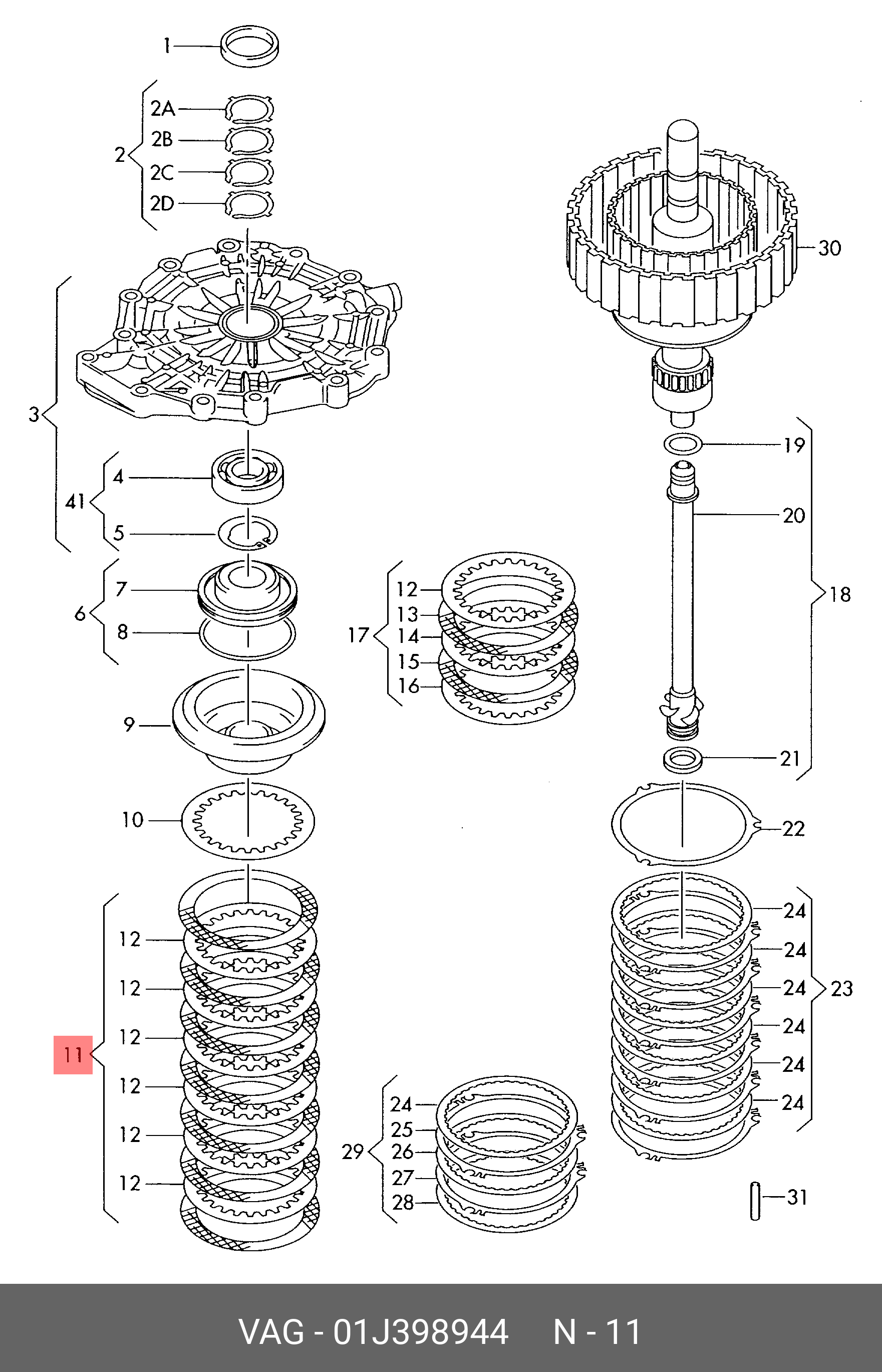 Комплект зчеплення DSG (ремкомплект) VAG 01J398944