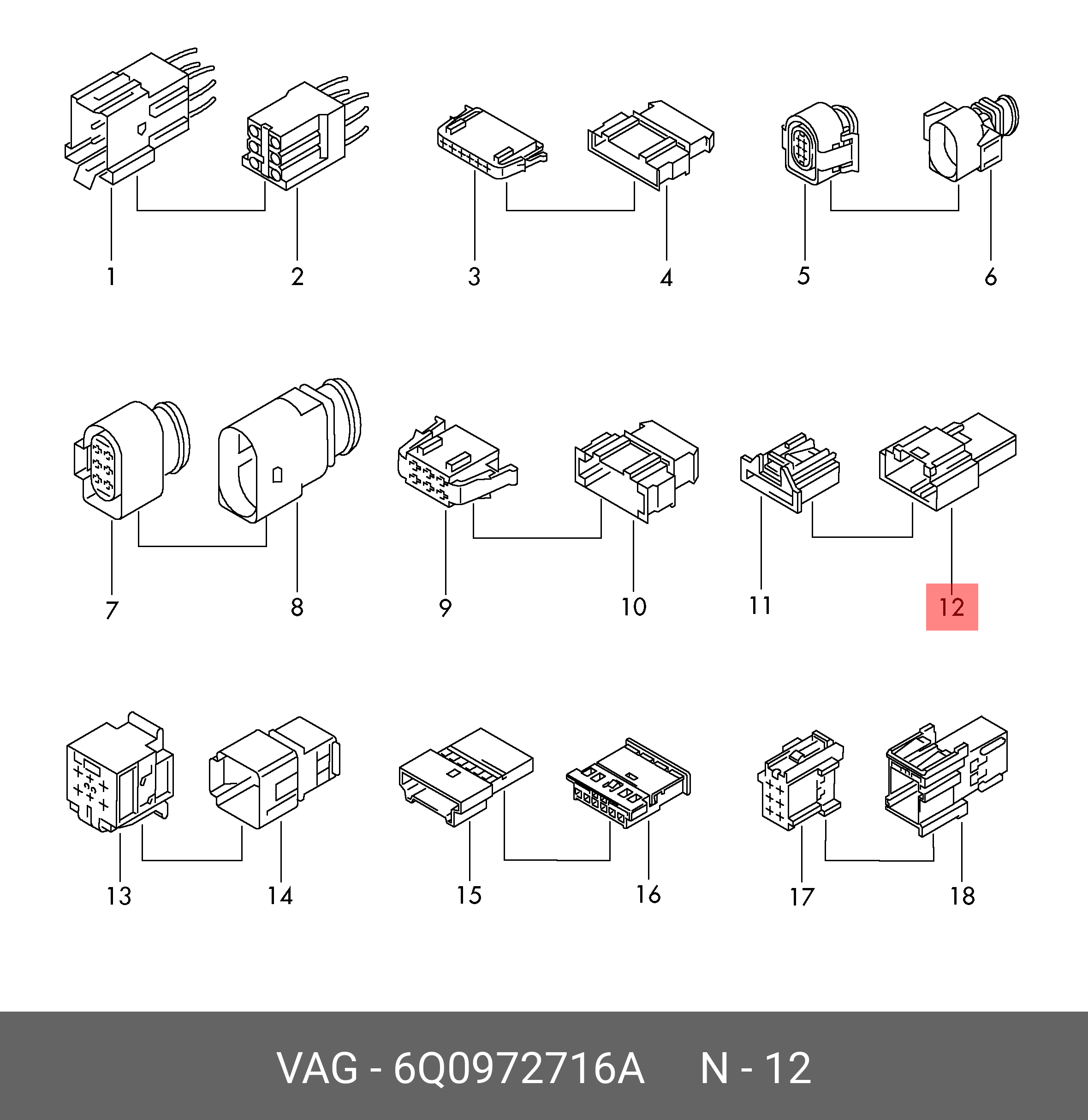 Фішка роз'єму датчика / електрична колодка VAG 6Q0972716A