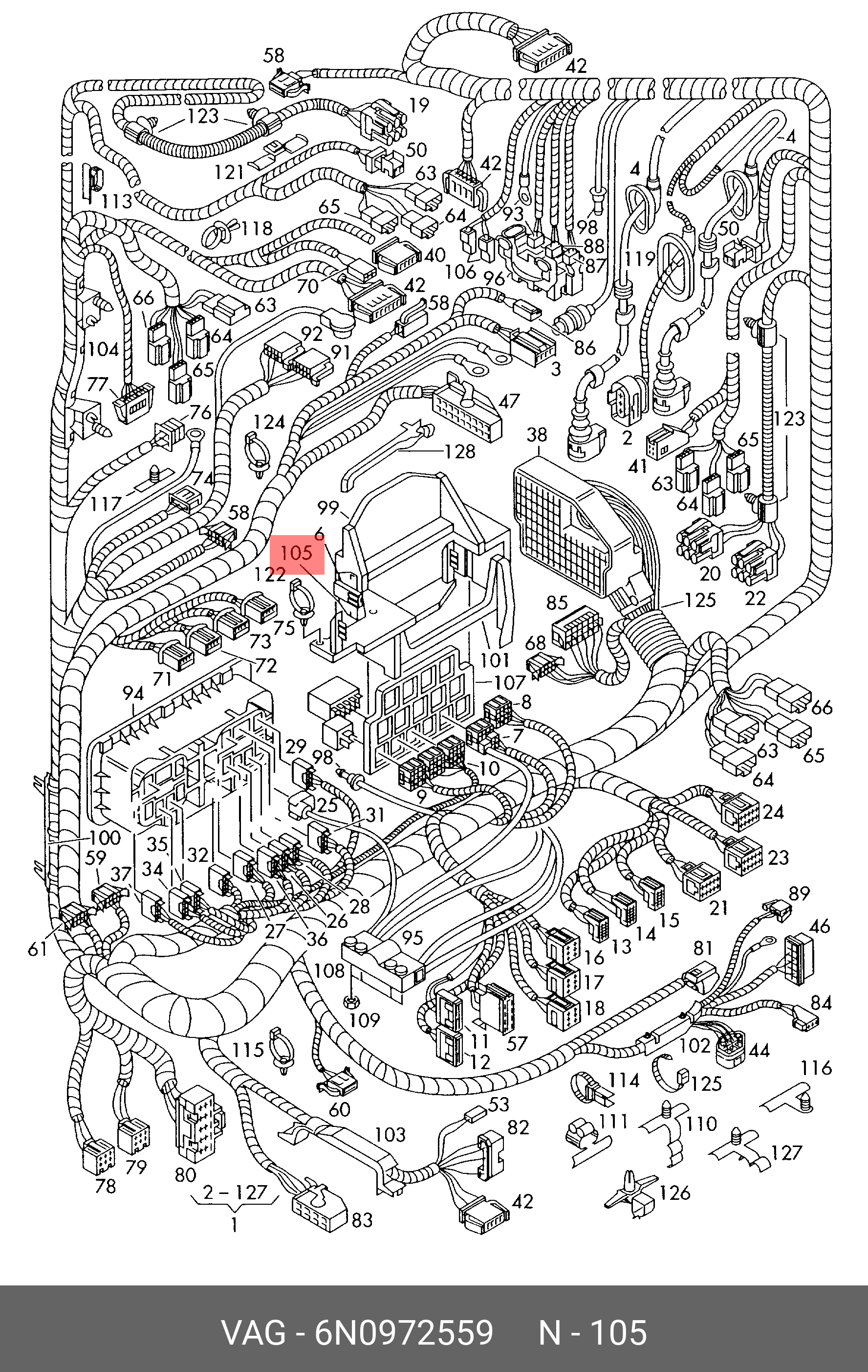 Контактний корпус роз'єму VAG 6N0 972 559 (6-контактний, чорний)